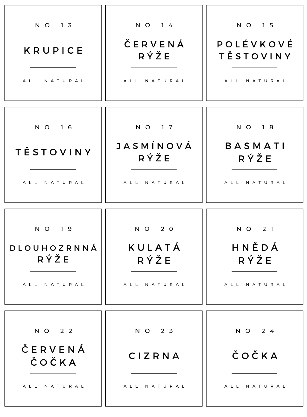Štítky na suché potraviny - čtvercové
