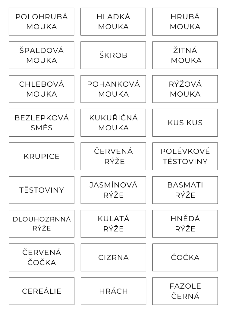 Štítky na suché potraviny - jednoduché