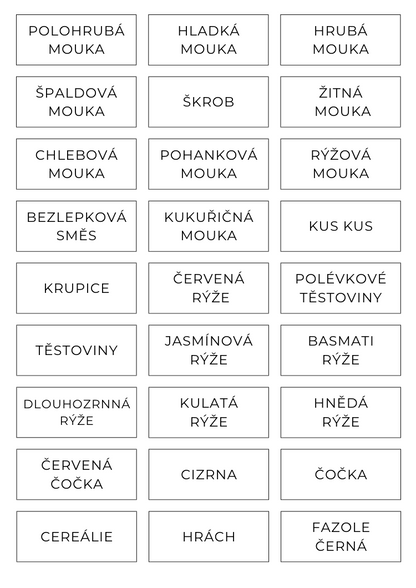Štítky na suché potraviny - jednoduché