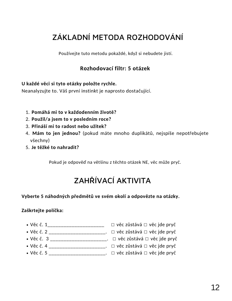Pracovní sešit - Reset domácnosti: Jednoduchý systém třídění