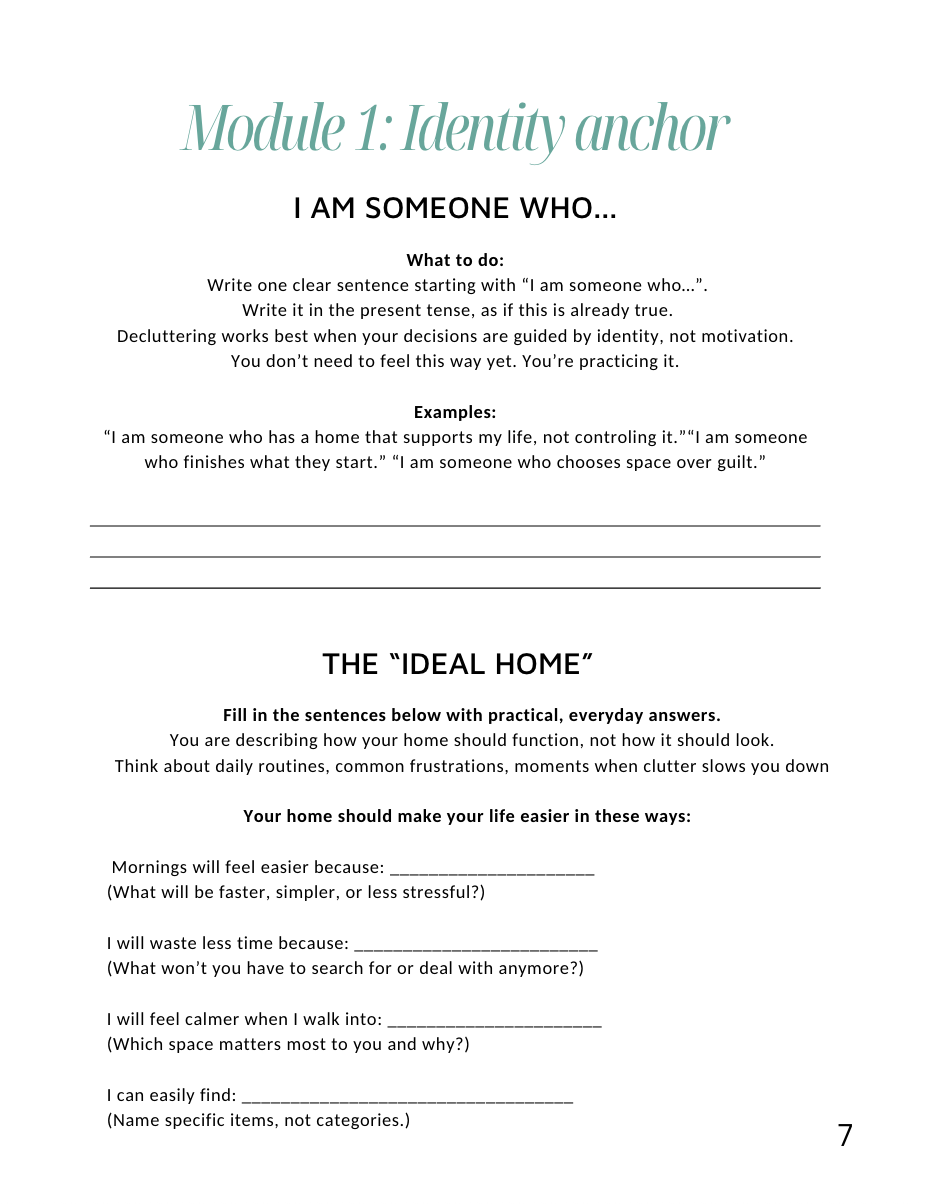 WORKBOOK Home reset: How to Declutter  Easily
